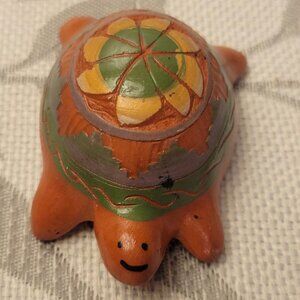 Vintage small, hand-painted folk art pottery figurine turtle from Mexico